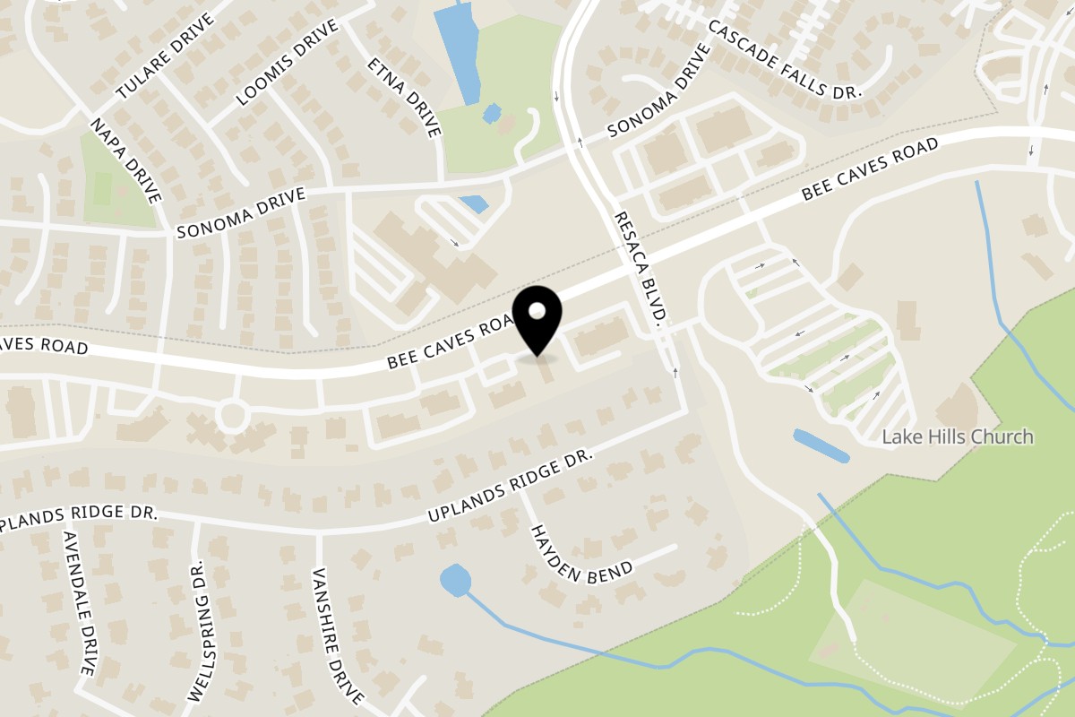 Map showing the location of Los Pinos Jalisco Bee Caves Rd on 11715 Bee Caves Rd Ste 400 in Austin